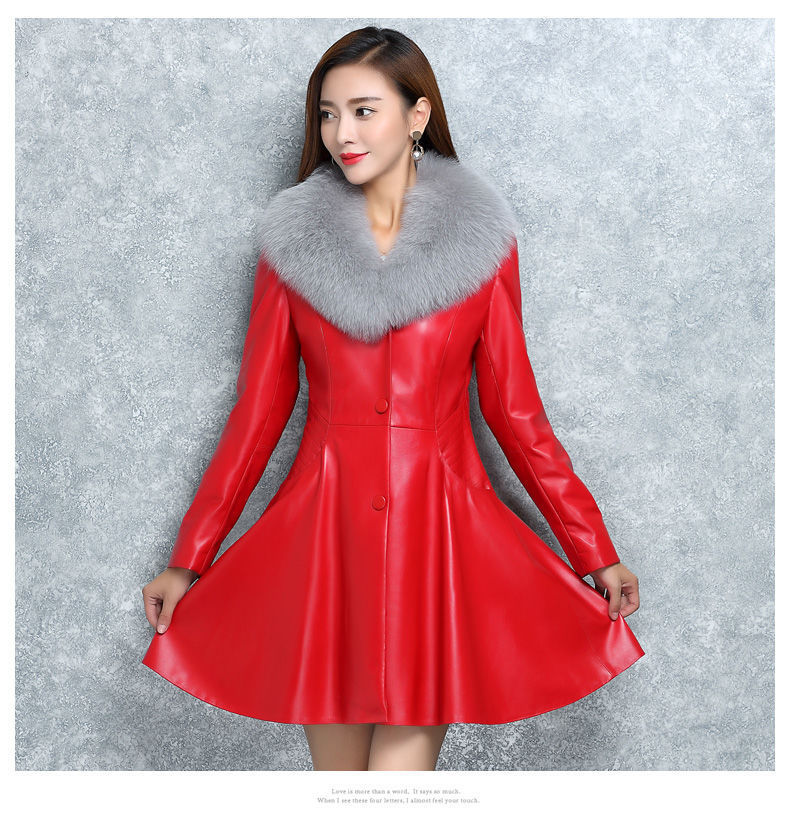 Thumbnail: Women's Faux Fox Fur Collar Fur Coat