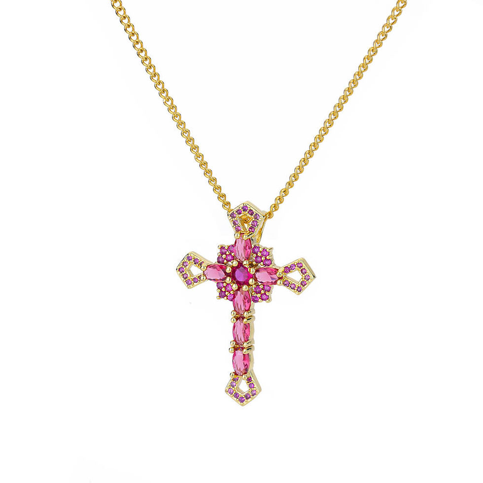 Thumbnail: Punk Green Jesus Cross Pendant Necklaces For Women Colorful Stainless Steel