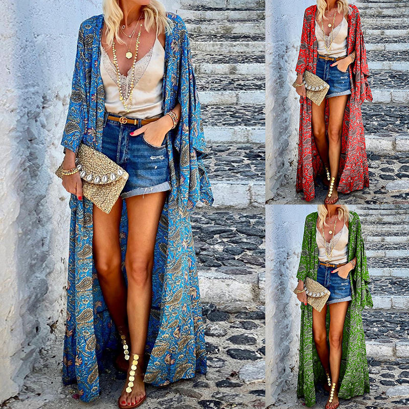 Μικρογραφία: Women's Printed Loose Long Sleeves Mid-length Coat