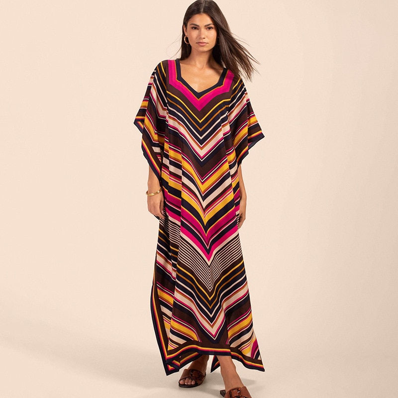 Thumbnail: Printed Kaftans for Women Beach Cover Up Seaside Maxi Bohemian Dresses Beachwea