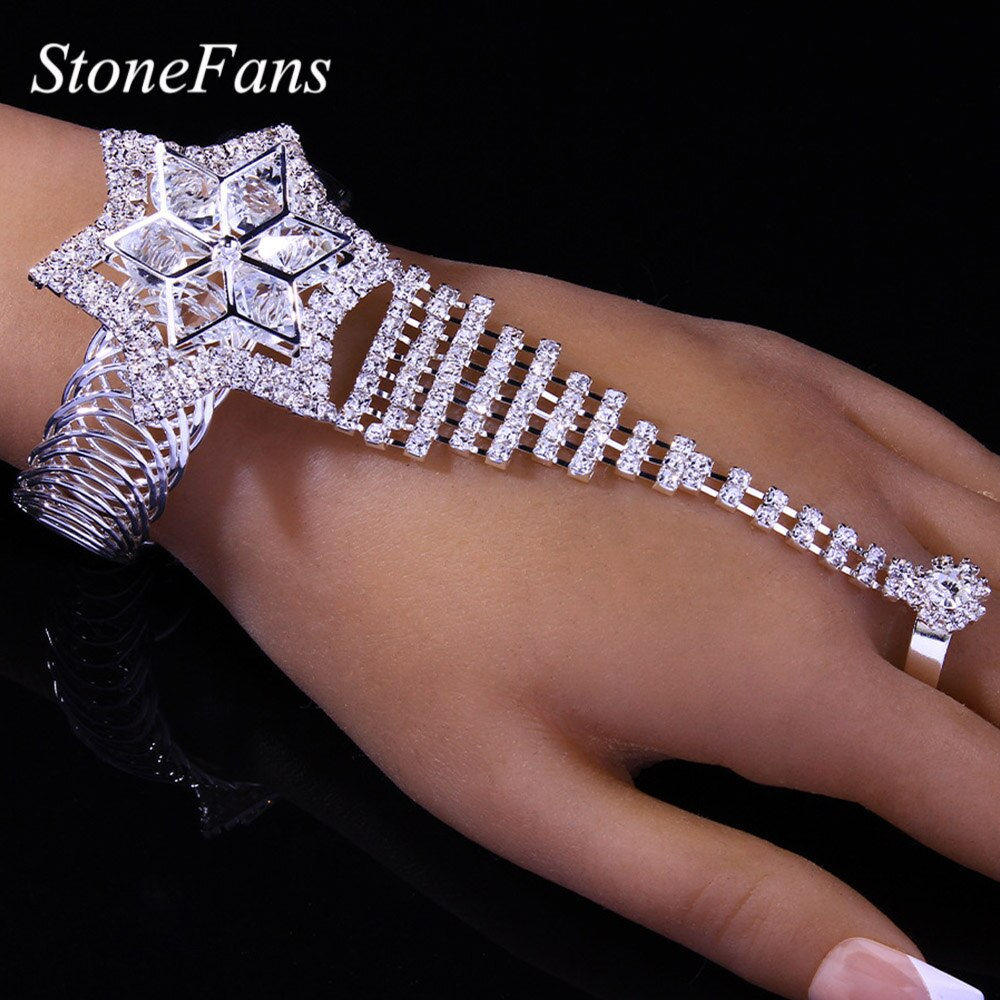 Stonefans Zircon Cuff Finger Bracelet for Women Fashion Crystal Bling