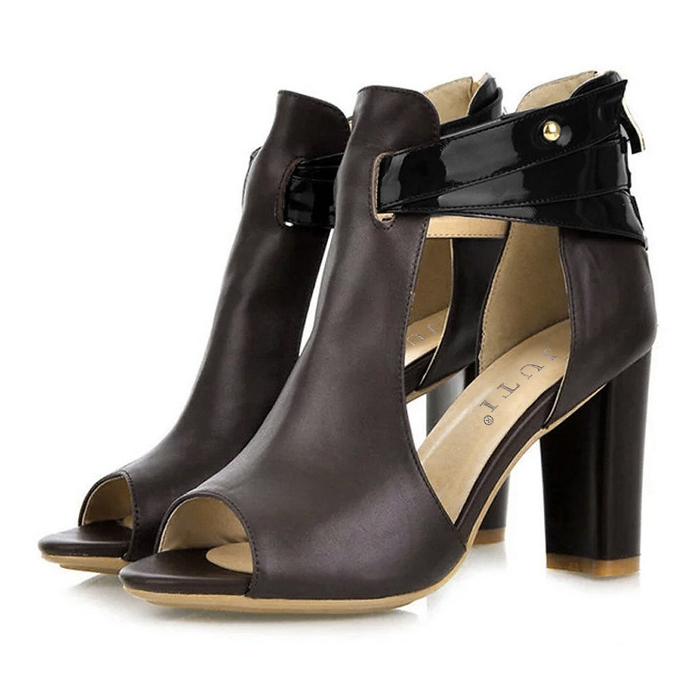 Imej kecil: Hot Sale Women's High Heels Fish Mouth Zipper Leather Sandals Casual Solid