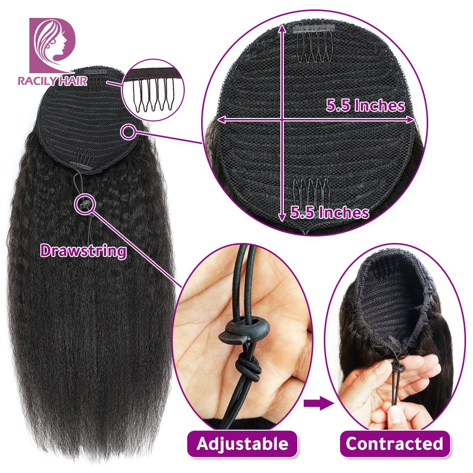 Miniatura: Racily Hair Brazilian Afro Kinky Straight Pony Tail Remy Drawstring Ponytail 10
