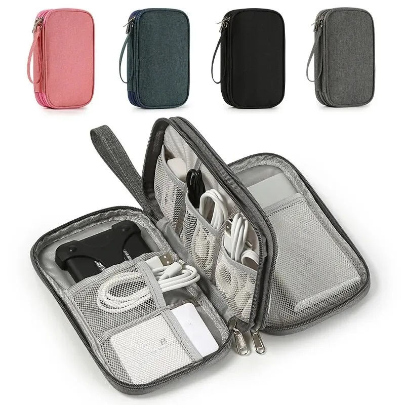 1pc Pink/Grey/Black/Navy Travel Portable Digital Product Storage Bag USB Data C