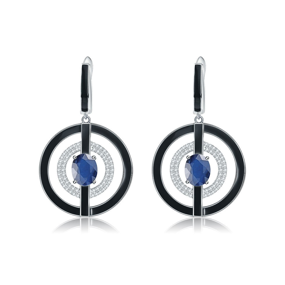 Thumbnail: GEM'S BALLET Natural Agate Drop Earrings 925 Sterling Silver Vintage Blue