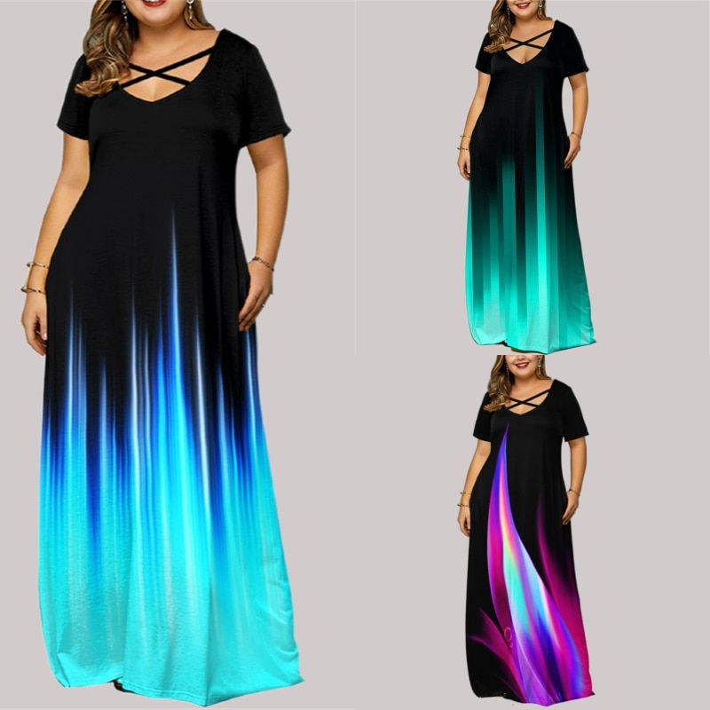 Thumbnail: Women's Fashion Plus Size Casual Curvy Dress Printed Maxi Long Dress Boho Big S