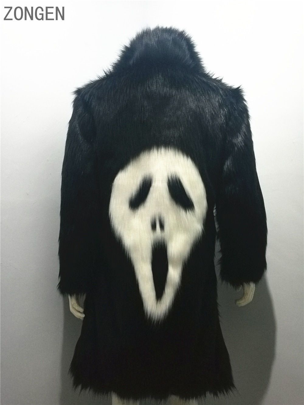 Men's Winter Faux Fur Jacket Black Gown White Devil Style 2019 New Long Windbre