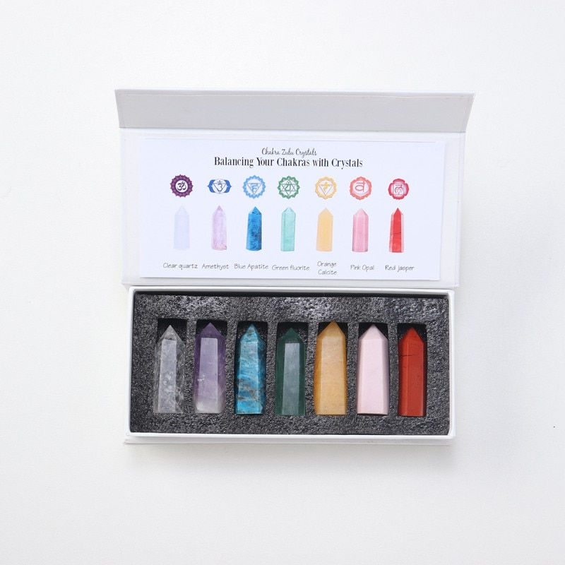 Thumbnail: Natural 7 Chakra Quartz Crystal Point Gemstone Column Hexagonal Wand