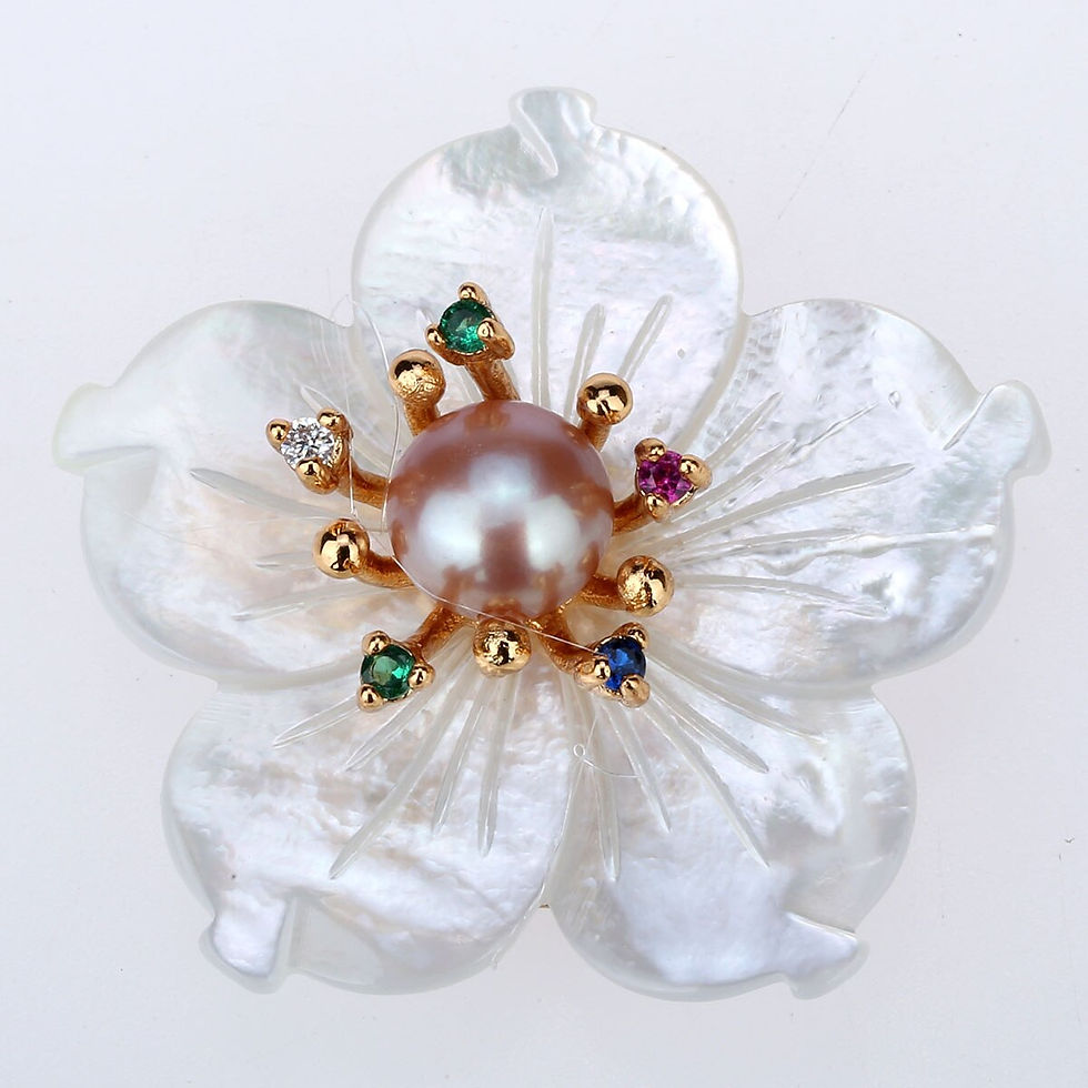 Μικρογραφία: Yacq Womens Freshwater Pearl Cubic Zirconia CZ White Shell Flower Magnetic Broo