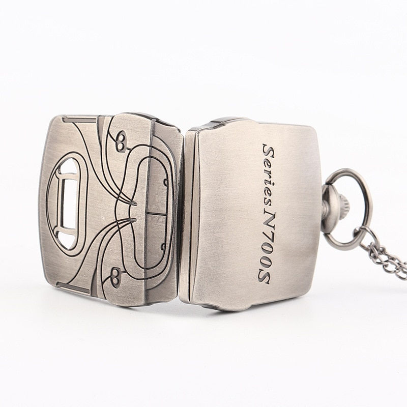 Thumbnail: Creative Roman clamshell unique cold gray black quartz pocket watch presents an