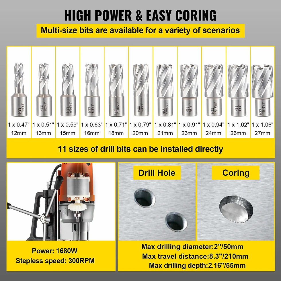 Miniatura: VEVOR MD50 50mm Magnetic Drill Press Kit 1680W Electric Bench Drilling Machine