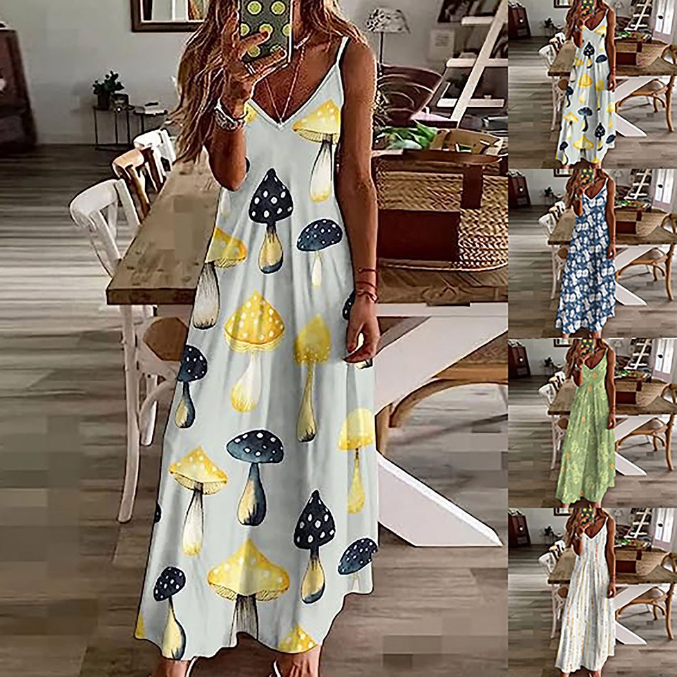 Thumbnail: Women Maxi Dress Cute V Neck Print Boho Sleeveless Backless A-Line Long Dresses
