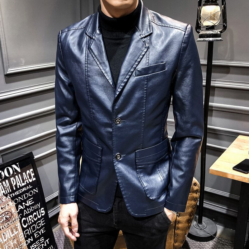 Thumbnail: Men Leather Suits Jackets Blazers Jackets Coats New Fashion Male Slim Fit PU Le