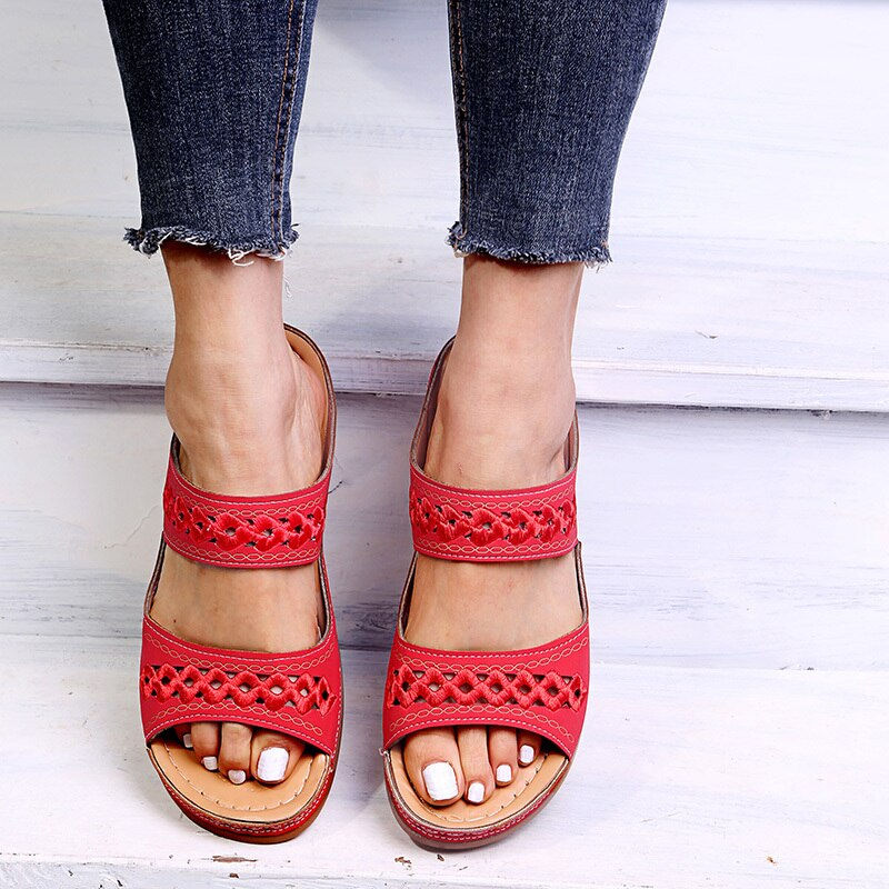 Thumbnail: Women Sandals Orthopedic Slipper Open Toe Summer Slippers Vintage Low Heels Fem