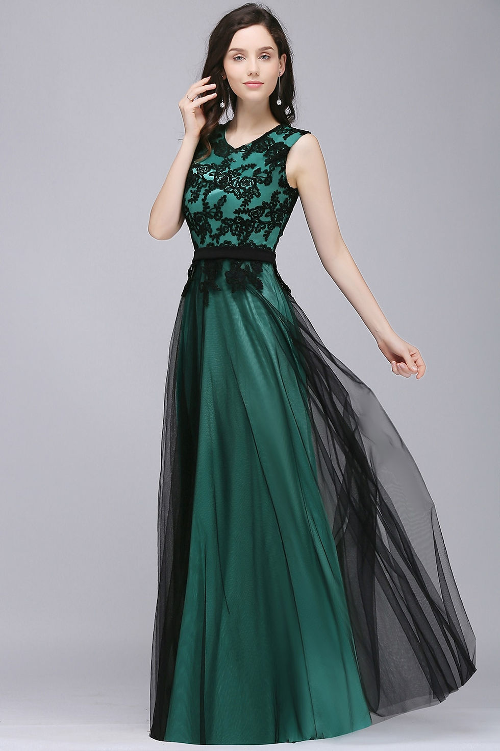 Thumbnail: BABYONLINE Prom Dress O-Neckline Sleeveless Lace Floral Corest and Tulle Inside