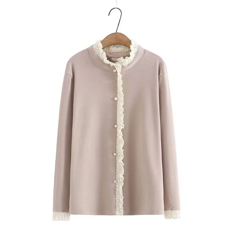 Thumbnail: Plus Size Women's Clothing Autumn/Winter Stand-Up Collar Long Sleeve T-Shirt Do