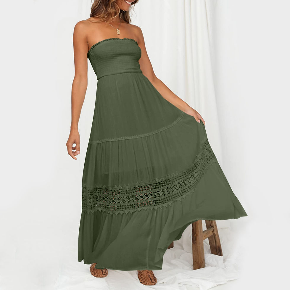 Thumbnail: Cute Strapless Bohemian Maxi Dress Summer Off Shoulder Lace Trim Backless Beach
