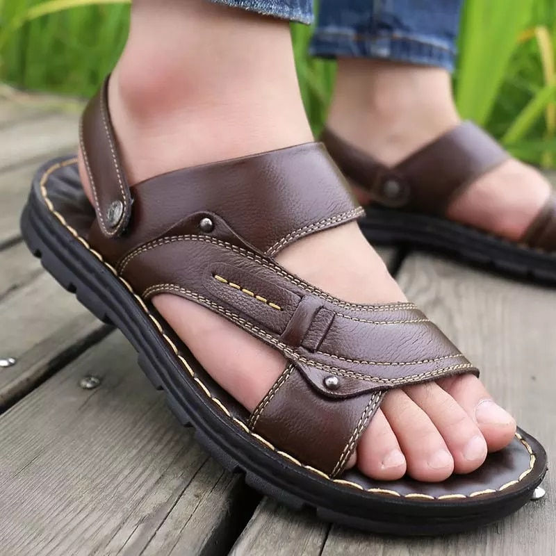 Thumbnail: casual shoes men 2022 summer shoes men sandals back-strap solid genuine