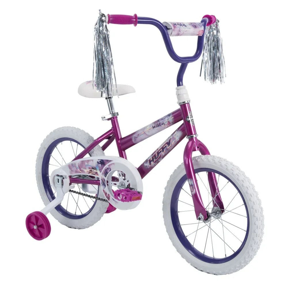 16 In. Sea Star Girl Kids Bike, Metallic Purple Comfortable Grips, and Crushed