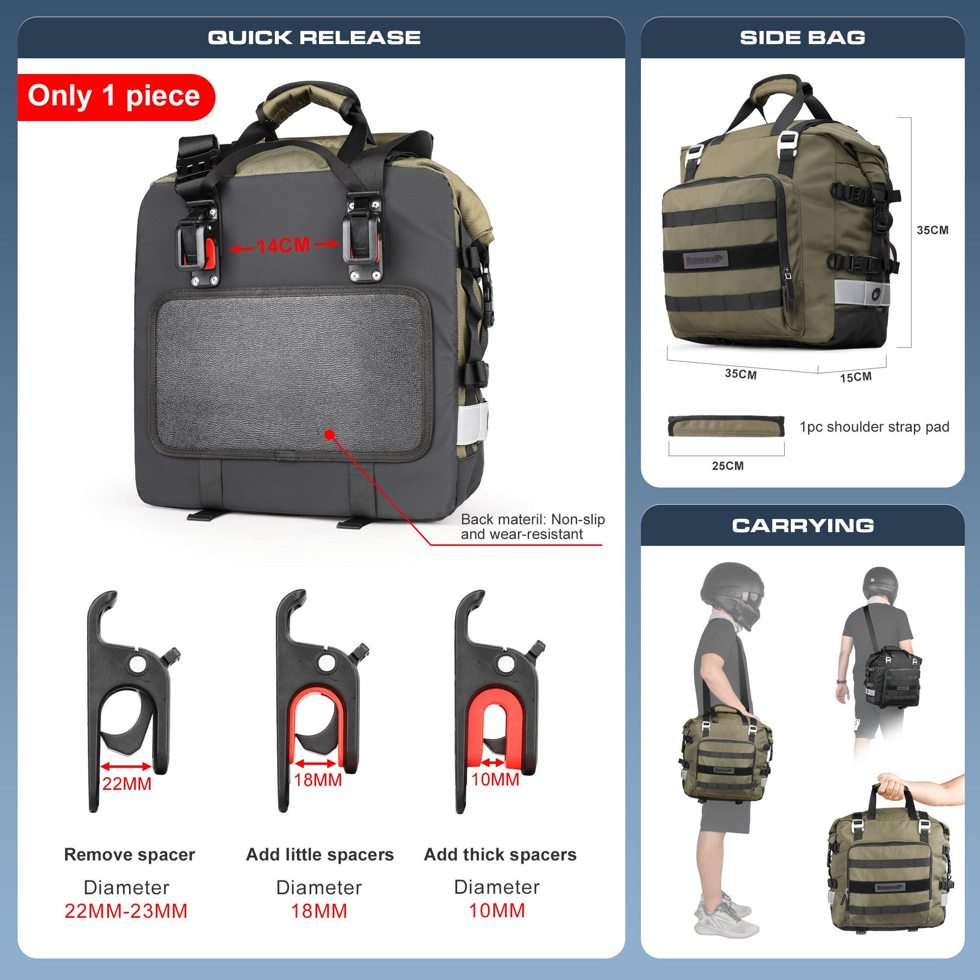 Rhinowalk Motorcycle Bag 20L-30L Universal Side Saddle Bag With Removable