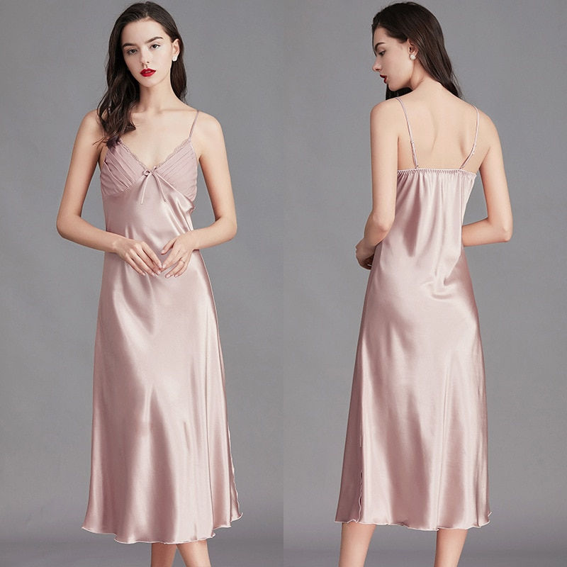 Thumbnail: Nightgowns For Women Long Sleeveless Night Gowns Satin Silk Chemise Lingeri