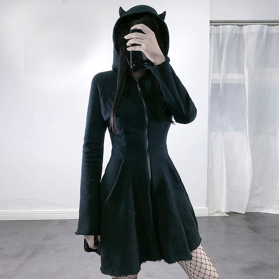 Thumbnail: Japanese Zip Up Hoodie Dress Women Harajuku Punk Gothic Sweatshirt Grunge
