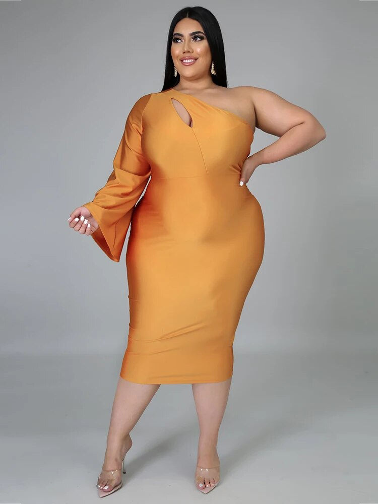 Thumbnail: Sexy Dress Women Plus Size Party Elegant One Shoulder Long Sleeve Dress High Wa