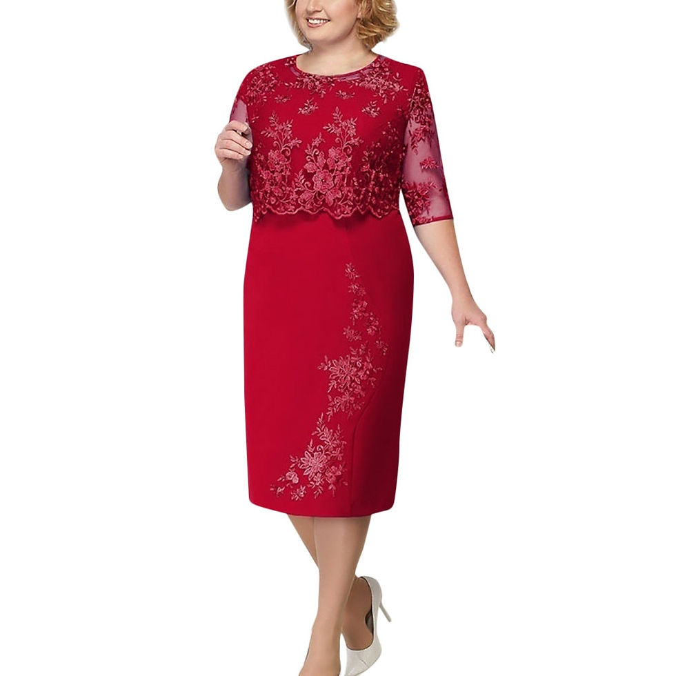 Miniatura: Women'S Plus Size Midi Dress Embroidery Fashion Lace Elegant Female Knee Length