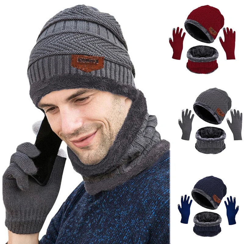 Miniatura: 2023 Winter Men Women Thick Beanie Hat Knitted Hat Winter Cap Beanie Female Woo
