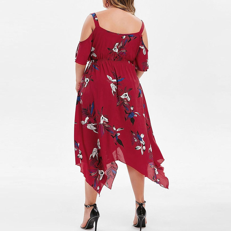 Thumbnail: Summer Women's Casual Floral Print Dress 2021 Women Plus Size Open Shoulder Flo