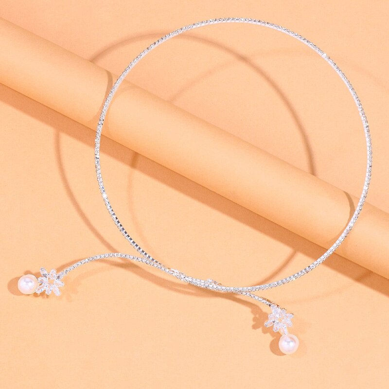 Thumbnail: Stonefans Elasticity Rhinestone Choker Collar Jewelry for Women Imitation Pearl