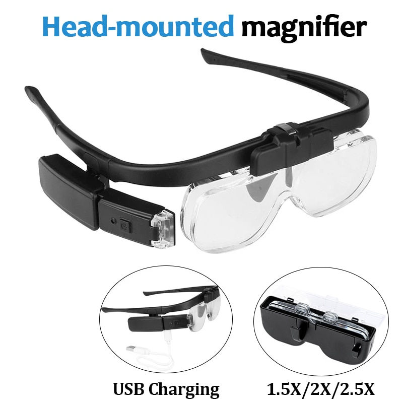 Head-mounted Rechargeable Magnifier 1.5X 2.0X 2.5X LED Illuminated Magnifying G