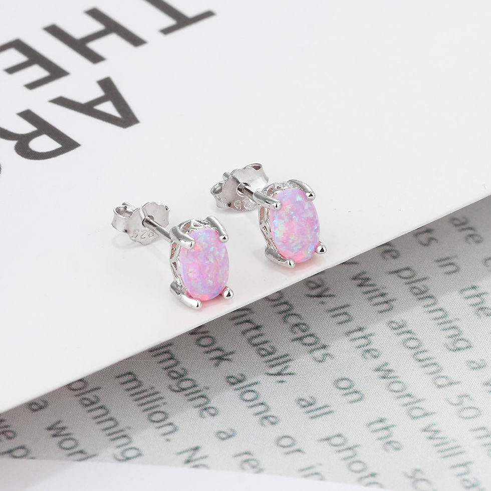 Miniatura: 925 Sterling Silver Oval Pink Fire Opal Earrings for Women Fashion Korean Earri