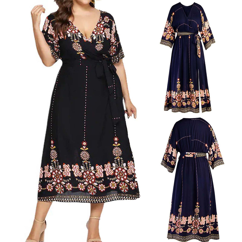 Miniaturebillede: 5XL Summer Women Flower Print Maxi Dress Fashion Short Sleeve Casual Loose Fema