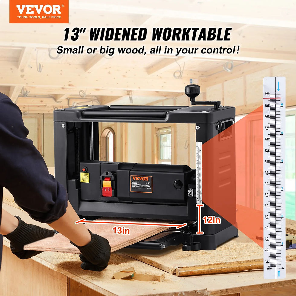 Thumbnail: VEVOR Thickness Planer 13inch Benchtop Planer with Two-Blade 15-Amp 1800W Power