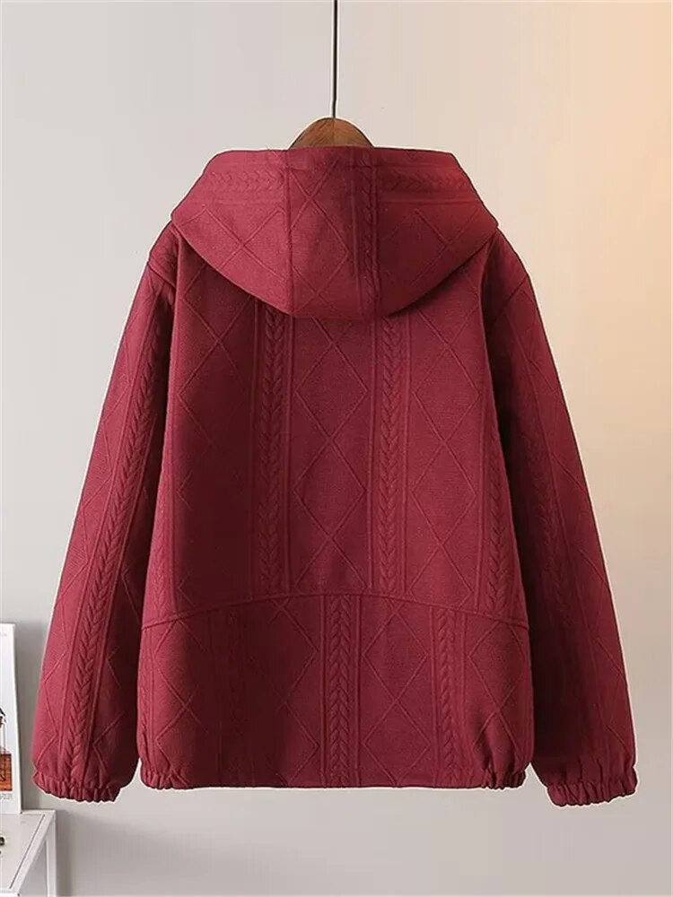 Thumbnail: Plus Size Women's Autumn Winter Long Sleeves Woven Fabrics Sweatshirt With Pock