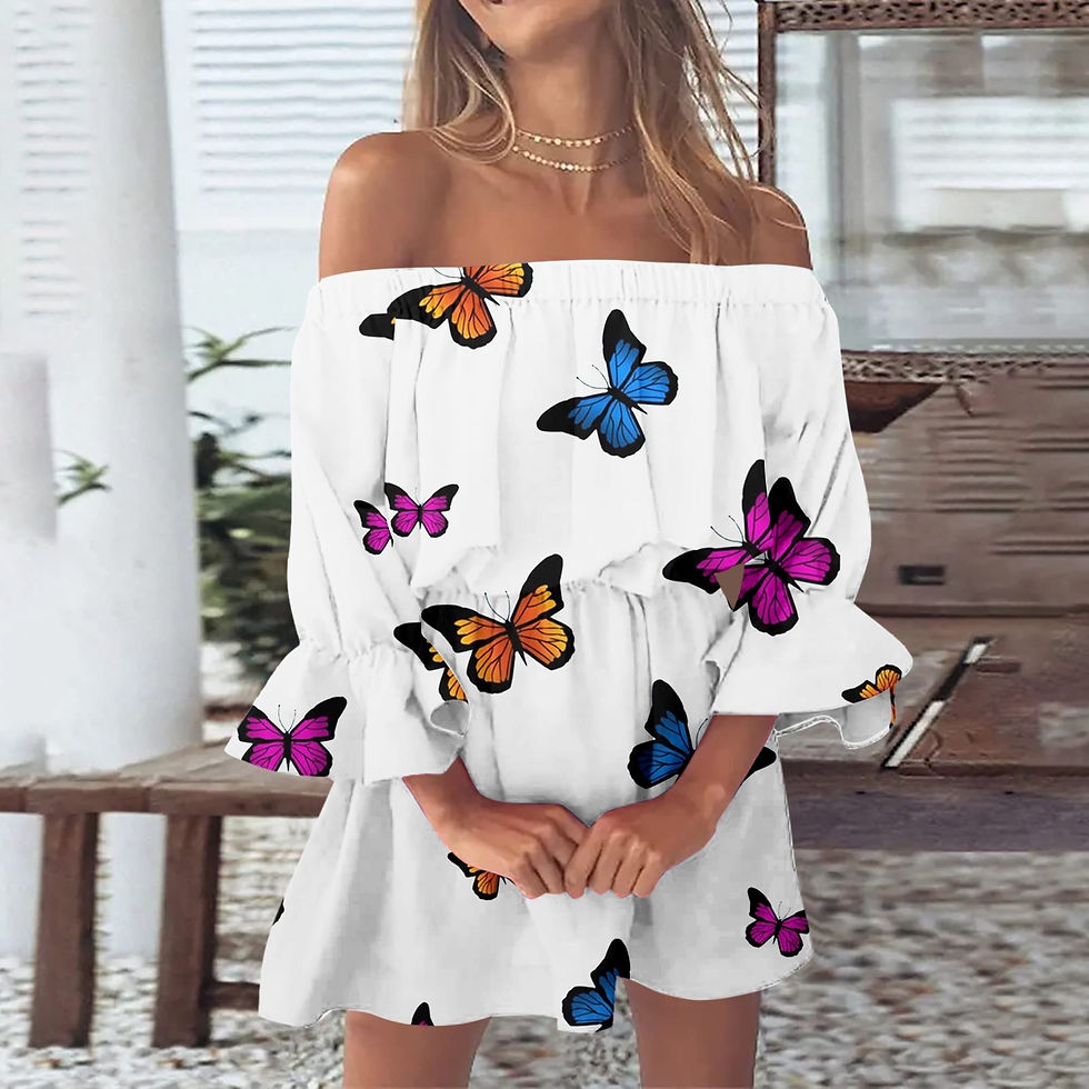Thumbnail: Fashion Off Shoulder Sundress Dresses Women Loose Gradient Print Boho Dress Bel