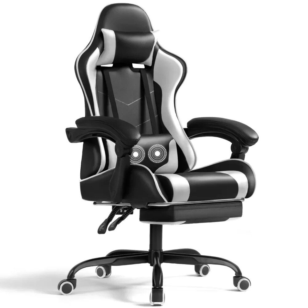 Lacoo PU Leather Gaming Chair Massage Ergonomic Gamer Chair Height Adjustable C