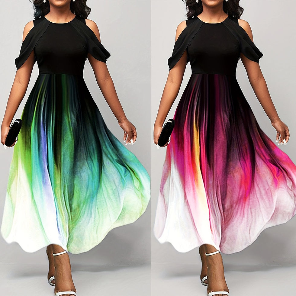 Küçük resim: Plus Size Autumn Fashion Print Party Dress Women's Sexy Round Neck High Waist S