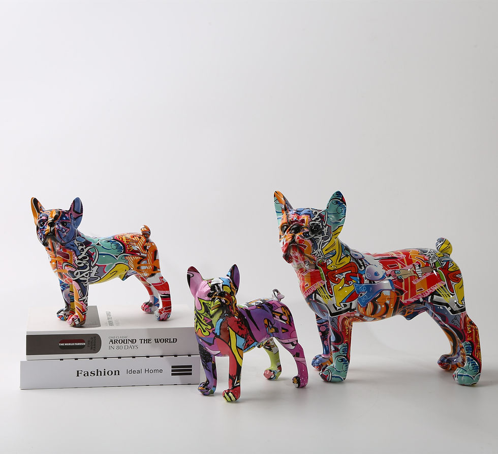 الصورة المصغرة: Nordic Art Painting Graffiti L/S French Bulldog Creative Resin Crafts Home Deco