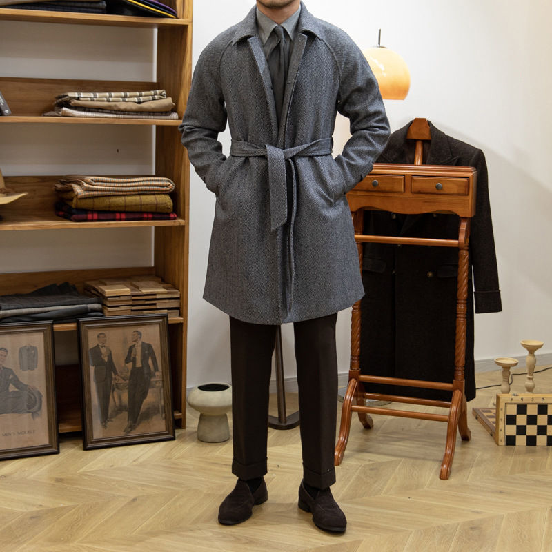 Miniaturebillede: Japanese Leisure Mid-length Coat Herringbone Wool Slim Fit