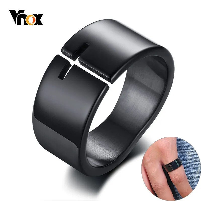 Vnox Stylish Hollow Cross Ring for Men Black Stainless Steel Irregular Shape Ba