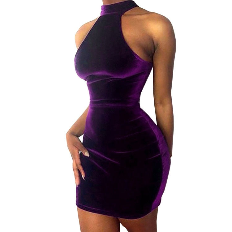 Thumbnail: Echoine Autumn Women Solid Velvet Stretch Hang A Neck Slim Skirt Contracted Tem