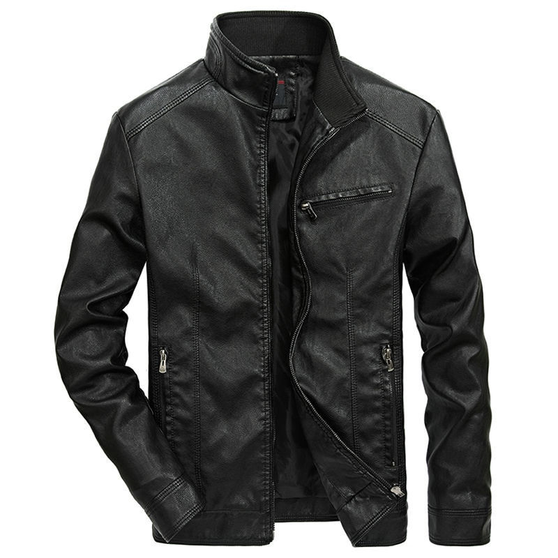 Thumbnail: 2023 Spring New PU Leather Jacket Men Solid Casual Faux Leather Coat Slim Fit M