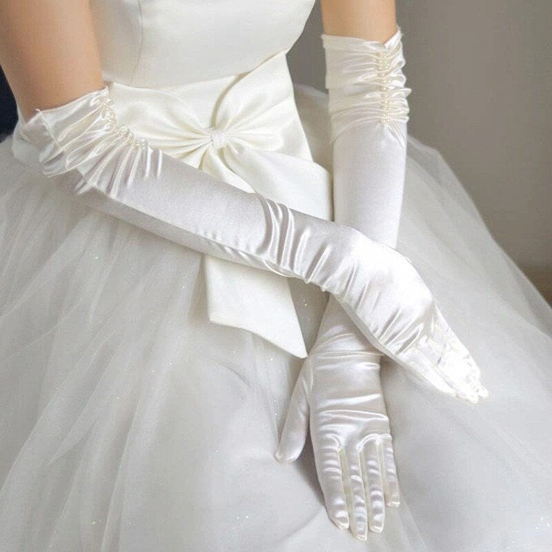 Thumbnail: Wedding Dress Luxury Atmosphere Gloves Bride Gloves Long Double Row Gloves