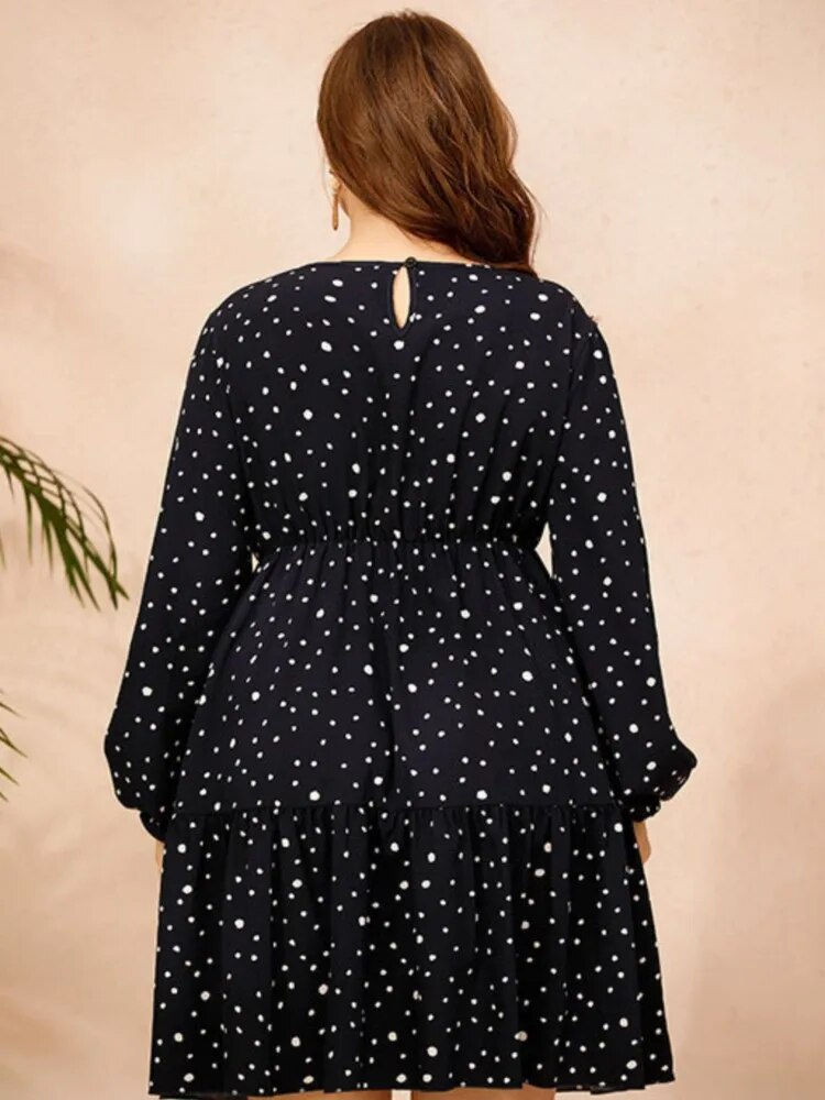 Thumbnail: Plus Size Autumn Midi Dress Women Long Sleeve Polka Dot Casual Ladies Dresses L