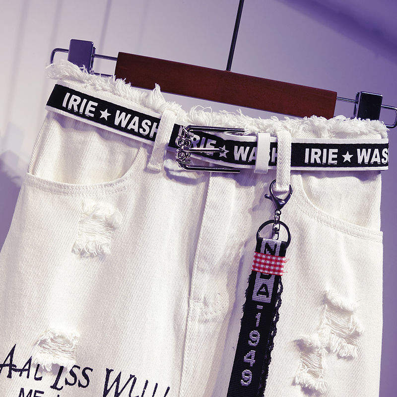 الصورة المصغرة: 2023 New Women skirt White Denim Long skirts Letter print Korean style Fashion