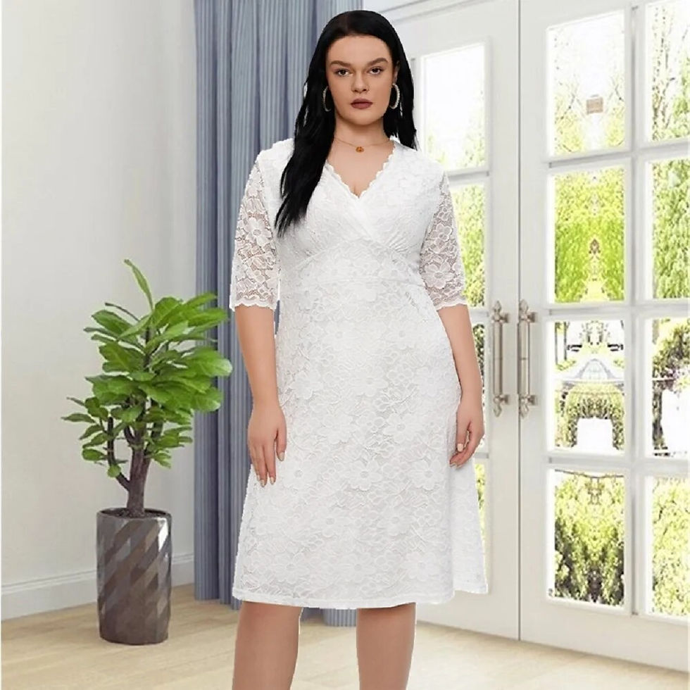 Miniatiūra: Plus Size Half Sleeve White Evening Party Lace Midi Dresses For Women