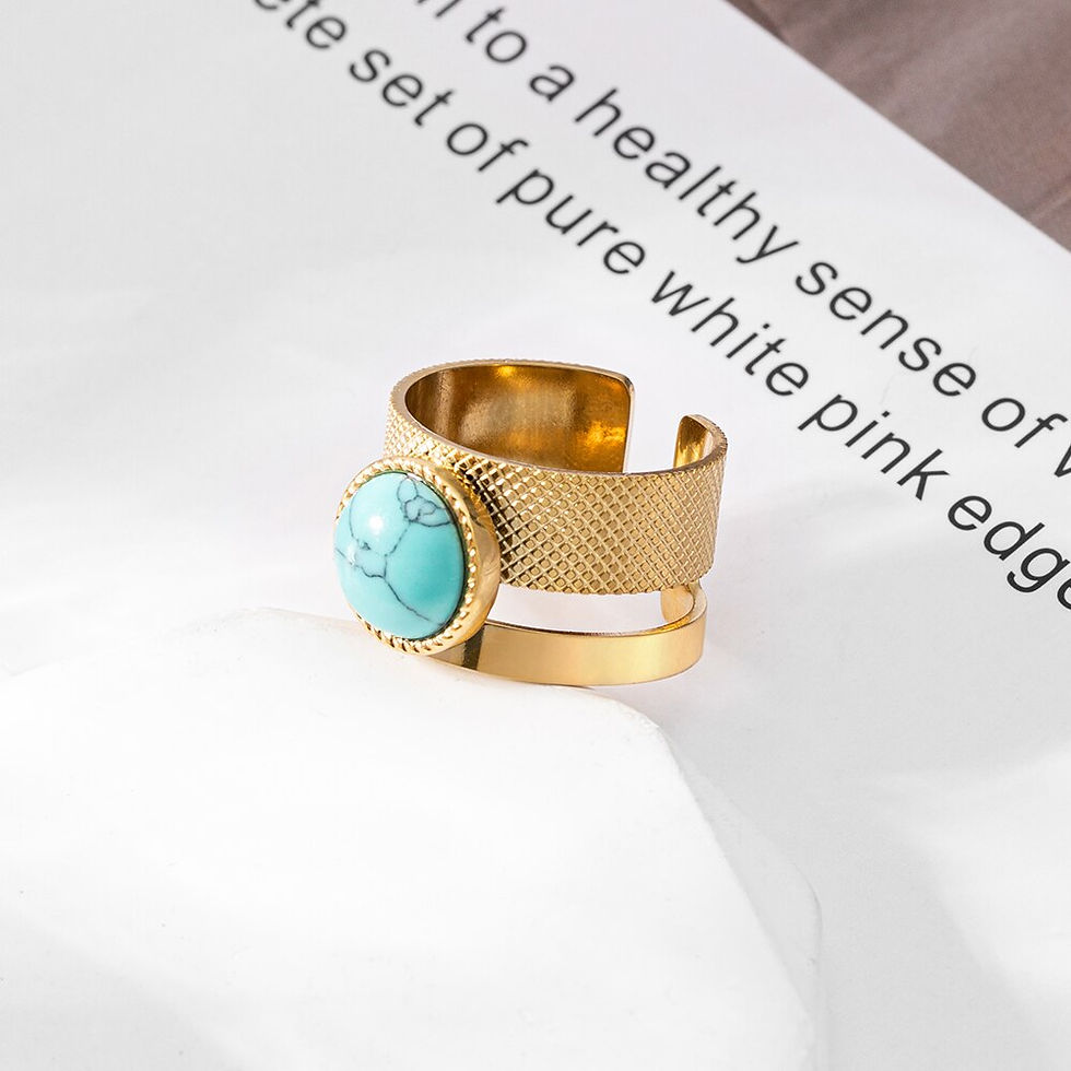 Thumbnail: WILD & FREE Luxury Turquoise Stainless Steel Rings for Women Blue Natural Stone