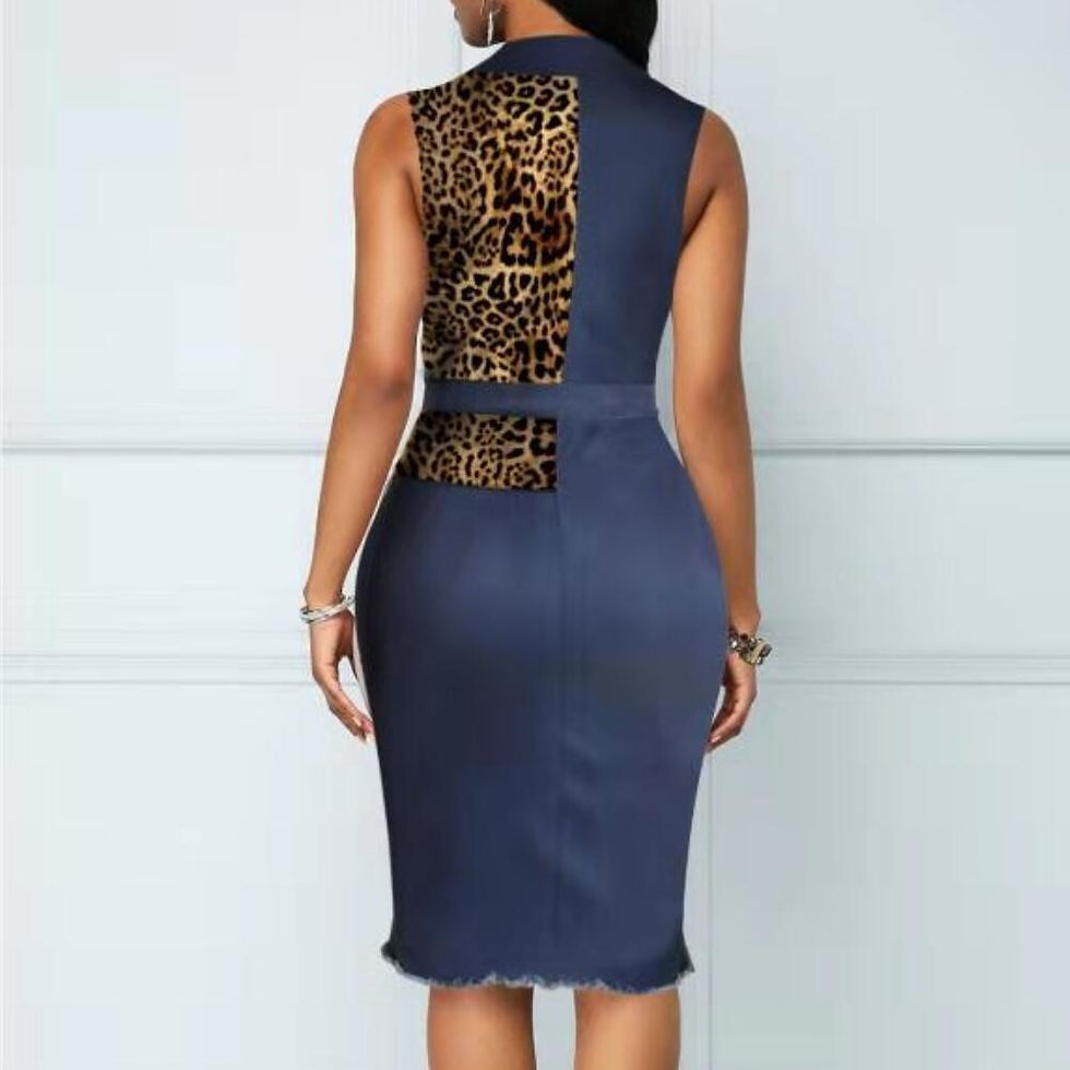 Миниатюра: ICCLEK Elegant Women Denim Dress Plus Size Leopard Dress For Women 2023 Fashion